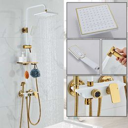 Bathroom Shower Sets White Gold Bathroom Faucet Brass Multi-function Shower System Set Modern Pressurising Nozzle G230525