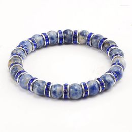 Strand Trendy Simple Natural Religious Stone Charm Blue Beads Lucky Bracelet Clear Crystal For Women