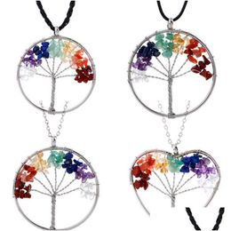 Pendant Necklaces Women Rainbow 7 Chakra Heart Tree Of Life Quartz Natural Stone Wisdom Necklace For Men Jewellery Gift Drop Delivery P Dhchr