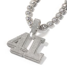 Bold Custom Pendant Letters Necklaces Name Pendant Necklace Micro Paved Out Cubic Zirconia Chain Necklace Hiphop Jewelry