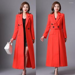 Women's Wool England Style Over The Knee Woolen Coat Female Winter Thick Mink Cashmere Was Thin Warm Coats With Belt F828