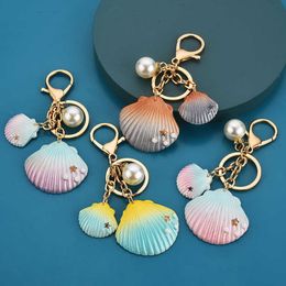 Key Rings Bohemian Shell Sea Breeze Starfish Alloy Craft Pendant Pearl Diy Keychain Accessories G230525