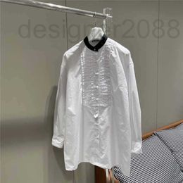 Women's Blouses & Shirts designer 2023 Spring/Summer New Style Fine Pleated Front Craft Cotton Versatile Black Round Neck Shirt YYH7