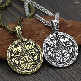 Pendant Necklaces Men Viking Odin Wolf And Raven With Compass Necklace Double Side Gift Bag