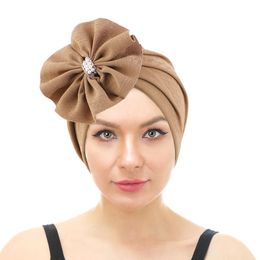New Flower women Ruffle Muslim Turban Pearl Beads Islamic Inner Hijab Caps Chemo Hair Loss Cap Scarf Arab Wrap Bonnet Cancer Hat
