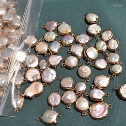 Charms 14-15MM 10Pcs Gilt Side (Two Holes) White Natural Edison Baroque Freshwater Pearl Heterosexual Jewellery Pendants
