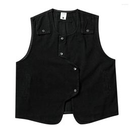 Men's Vests Irregular Front Button Jackets Men With Sleeveless Spring Vintage Denim Jacket Black