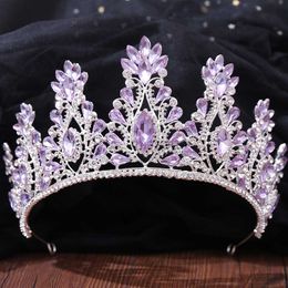 Other Fashion Accessories DIEZI Baroque Purple Red Blue Green Crystal Tiara Crown Wedding Party Hair Jewellery Queen Bridal Bride Crown Hair Accessories J230525