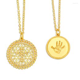 Pendant Necklaces Round Sun Cross Necklace For Women Gold Color Jewelry High Qulity Plated Copper Coin Fatima Hand Style