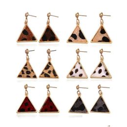 Dangle Chandelier Design 14K Gold Plated Triangle Stud Earrings Women Custom Cheetah Leopard Geometric Leather Drop Statement Part Dhmtq