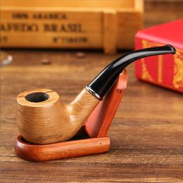 Smoking Pipes Short vintage wooden pipe, male acrylic curved handle, nostalgic wooden cigarette