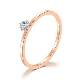 Band Rings KNOCK Titanuim Steel Rose Gold Colour Ring CZ Crystal Ring For Women Couple Finger Wedding Rings AA230524