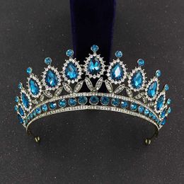 Other Fashion Accessories KMVEXO Baroque Vinatge Teal Pink Crystal Crowns Diadem Rhinestone Birthday Tiara Headband For Wedding Bridal Hair Accessori J230525