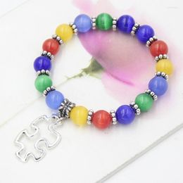 Charm Bracelets 10pcs Wholesale Puzzle Autism Awareness Bracelet 10mm Opal Beaded With Jewellery Pulser