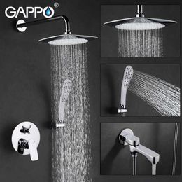 Bathroom Shower Sets GAPPO Chrome Concealed Bathroom Shower Faucet Set Rainfall Shower Head Wall Mounted Hot Cold Mixer Tap G230525