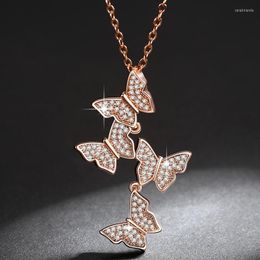 Pendant Necklaces Exquisite Butterflies Tiny Shiny Zirconia Rose Gold Silver Colour Chain Choker Fashion Jewellery Gifts For Women