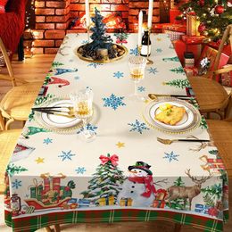 Table Cloth Cartoon Santa Claus Snowman Pattern Rectangular Christmas Stain Resistant Decoration
