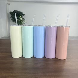 20oz Sublimation Skinny Straight Tumblers Colourful Blank Stainless Steel Water Bottles Double Insulated Heat Transfer Cups Glasses Mugs A12