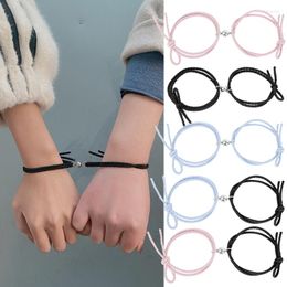 Charm Bracelets 2Pcs Couple Minimalist Lovers Matching Friendship Bracelet Rope Braided Magnetic Distance Kit Lover Jewelry