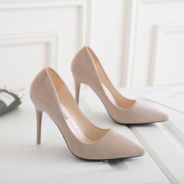 Dress Shoes 2023 Sexy High Heels Stiletto Pointed Single Shallow Mouth Wild Professional OL Work Suede Comfort Women's