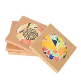 Kraft Paper Coaster Packaging Box With Window DIY Gift Boxes for Ceramic Cup Mat Mug Pad Packaging Wholesale