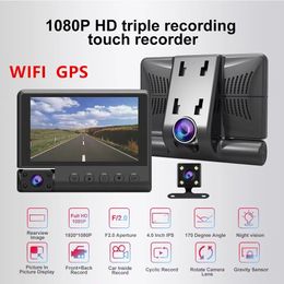 S2 WIFI 4 Inch Full HD 1080P 3 Lens Car DVR Video Recorder Dash Cam GPS Smart G-Sensor Rear Camera 170 Degree Wide Angle Ultra Resolution Front with Interior Rear Camera