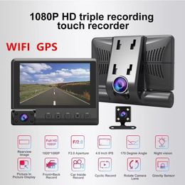 S2 wifi 4 بوصة كاملة HD 1080p 3 عدسة سيارة DVR مسجل داش كام GPS ذكي G-SESSOR الكاميرا الخلفية 170 درجة زاوية فائقة الدقة مع كاميرا خلفية داخلية