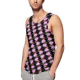 Men's Tank Tops Pink Water Top Man Floral Print Sportswear Daily Bodybuilding Graphic Sleeveless Shirts Plus Size 4XL 5XL