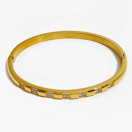 Bangle Peri'sbox Waterproof Stainless Steel 18K Pvd Gold Plated Cz Zircon Cuff For Women Minimalist Stacking Bracelets Jewellery