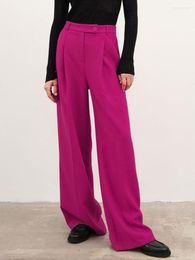 Pantaloni da donna rosa rosa elegante abito a pieghe da donna a vita alta gambe larghe pantaloni larghi casual donna ufficio pavimento-lunghezza