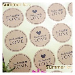 Tags Price Card 12Pcs Handmade Wtih Love Heart Round Scrapbooking Paper Labels Seal Sticker Diy Gift Dia.3.8Cm Drop Delivery Jewelr Dh9Tc