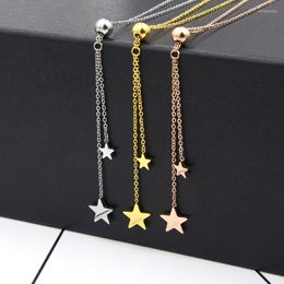 Pendant Necklaces Martick Distinctive Double Stars Tassel Necklace For Young Lady Present With Steel Boll Rose Gold Colour P166