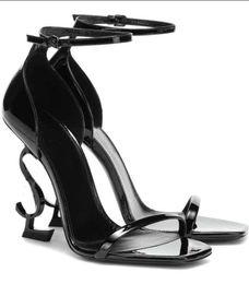 Women Black sandal high heels S heel opyum sandal Buckle-fastening Ankle Strap Metal Heel Leather Sole Cassandra Lady Exquisite Pumps Footwear women Sandals