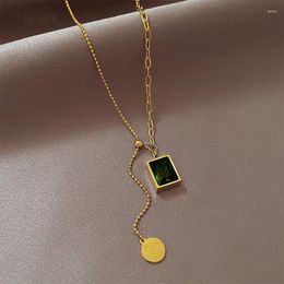 Pendant Necklaces Retro Emerald Stitched Clavicle Chain Female Simple Minority Adjustable Necklace Cool Style Titanium Steel Neck Summer