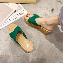 Slippers Casual Women Summer Platform Wedge Heel Peep Toe Thick Sole Height Increasing Outdoor Slides Beach Sandals Woman Shoes