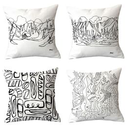 Pillow Case Pillowcase Cushion Living Room Sofa Black And White Pattern Simple Geometric Short Plush