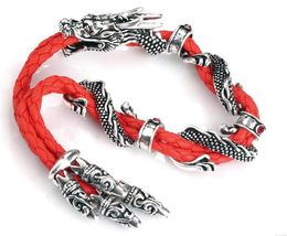 Charm Bracelets Fashion Antique Silver Jewerly Vintage Stylish Red Rope Crystal Rhinestone Dragon & Bangles For WomenCharm