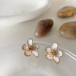 Dangle Earrings Minar Trend White Colour Enamel Flower Petal Drop For Women Shiny CZ Cubic Zirconia Pendant Earring French Jewellery