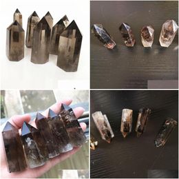 Decorative Objects Figurines Natural Smoky Quartz Crystal Wand Yellow Crystals Point Reiki Healing Home Decora Shengshui Drop Deli Dhlgo