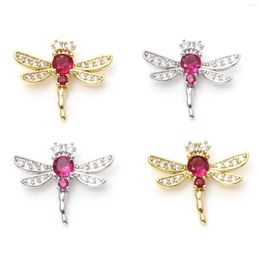 Charms 1PC Copper Micro Pave Multicolor Dragonfly Animal Rose Red Cubic Zirconia Pendant DIY Necklace Jewelry Gift 24mm X 20mm