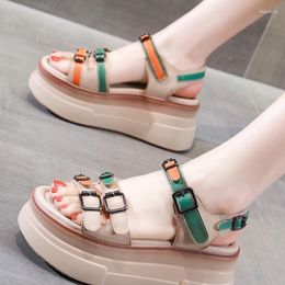 Sandals 2023 Summer Women's Round Toe Shallow Mouth Leaky Buckle High Heels Party Casual Fashion Solid Color Female