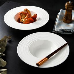 Plates Round Ceramic Pasta Steak Plate Cooking Dishes Soup Basins Restaurant Solid Colour Tableware Straw Hat Snack Desserts Tray