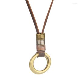 Pendant Necklaces NIUYITID Men Necklace & Pendants Vintage Round Circle Charm Fashion Jewellery For Male Women Brown Leather Rope Bijou