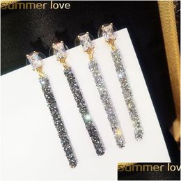 Dangle Chandelier Fashion Long Crystal Earrings For Woman Metal Classic Geometric Zircon Drop Korean Style Wedding Party Jewellery De Dhhj8
