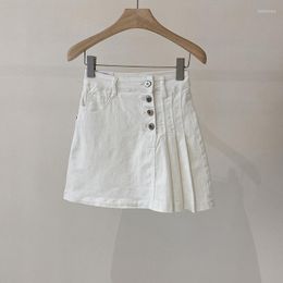 Skirts Women High Waisted Pleated Denim Mini Skirt Girls A-line Skater Tennis White Short Jean Korean Style Aesthetic