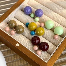 Stud Earrings Retro Korean Candy Colour Double-sided Pearl Ball Contrasting Personalised Fashion Women Jewellery Gift