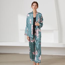 Women's Sleepwear Print Womens Pyjamas Sleep Suit Sweet Sexy Kimono Bathrobe Gown Suspender Nightgown Satin Summer Robe Home Clothes
