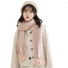 Scarves 2023 Women's Fashion Knitting Solid Colour Scarf With Ball Wholesale Autumn And Winter Rd25