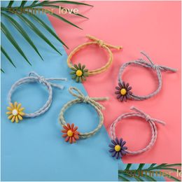 Hair Rubber Bands Cute Elastic Small Daisy Flower Ponytail Holder High Elasticity Women Girls Kids Ties Rope Children Drop Delivery Dh5Ys