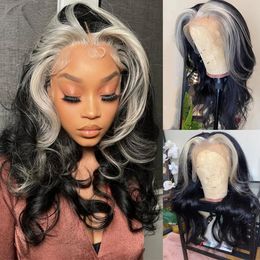 Brazilian Long Body Ash Blonde Lace Front Wig For Women Colored Grey Highlight Deep Wave Frontal Wig HD Transparent Short Bob Wig Synthetic